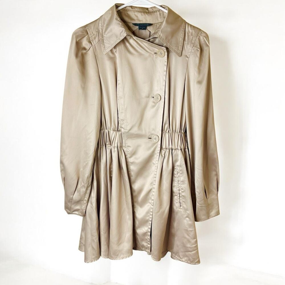 Armani Exchange Trench Dress XS Beige Tan Waist Cinch Preppy Old Money Classy